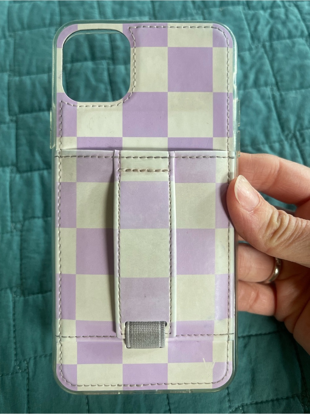 Lavender Checkered Phone Case with Hand Strap